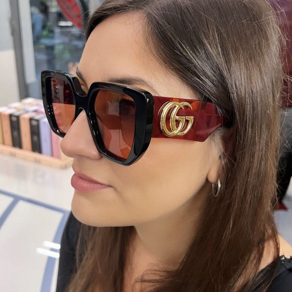 NEW Gucci GG0956S 009 Black Havana Orange Cat Eye Unisex Sunglasses GG 0956S
